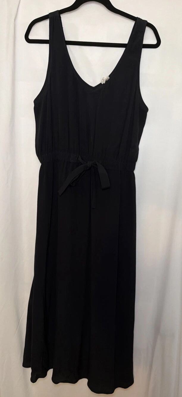 Treasure & Bond Black Midi Dress Sleeveless Tie Waist V Neck S Dress